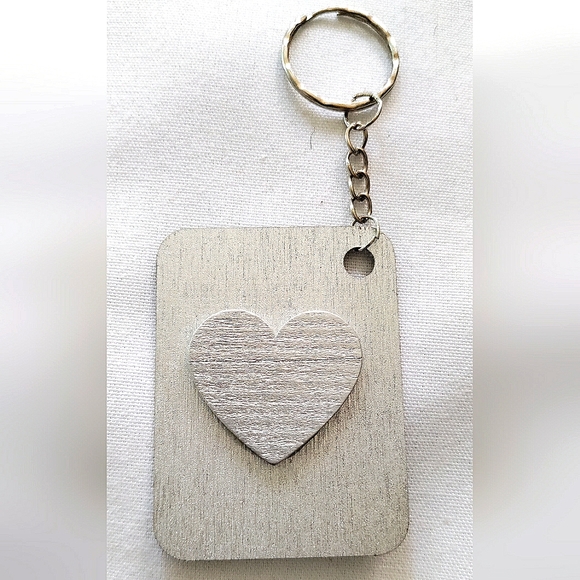 NEW Handmade Keychain Bag Tag! Hologram Geo2. & Silver Wood Heart. Unisex. - Picture 6 of 7